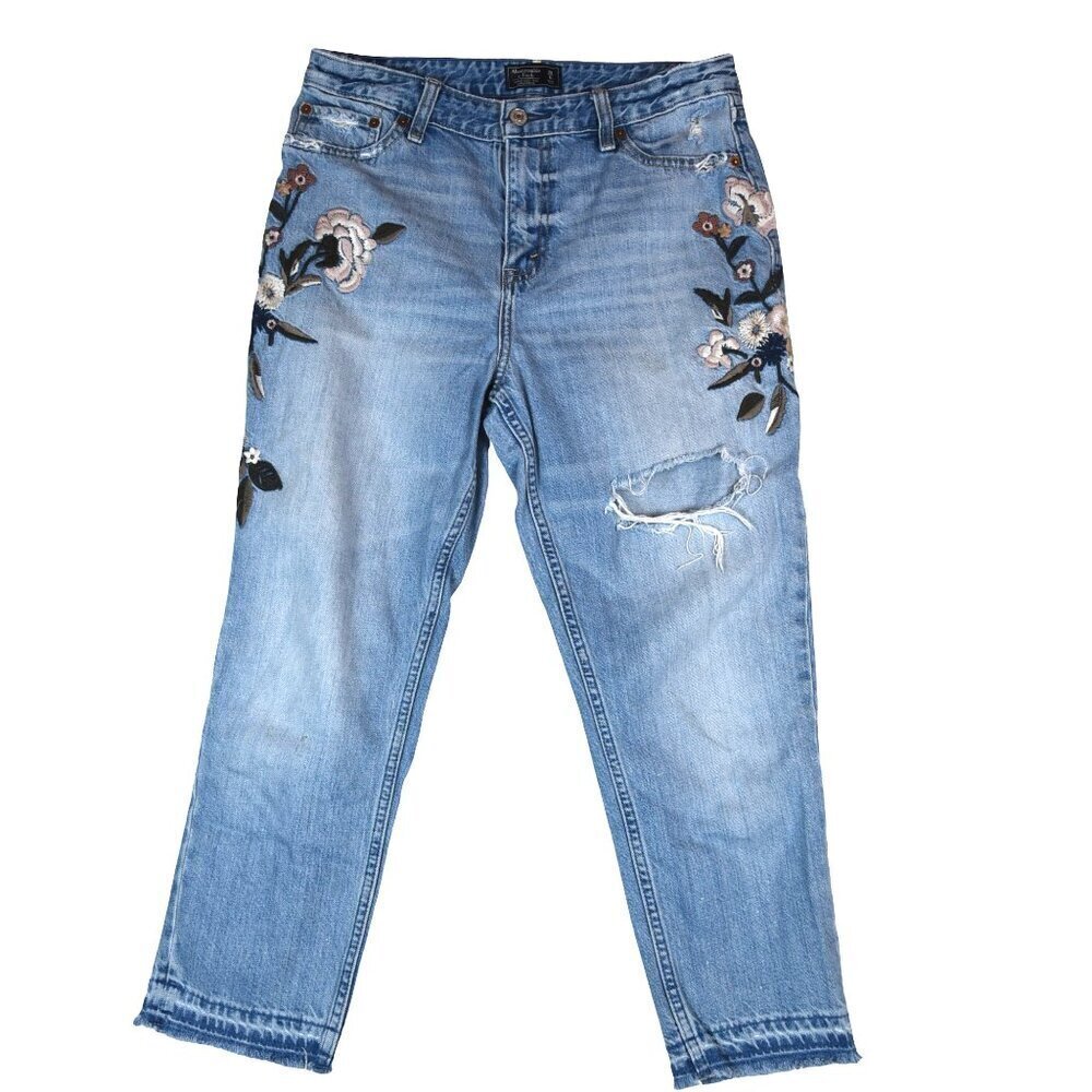Abercrombie & Fitch Annie High Rise Girlfriend Jeans Sz 28 6s Distressed Floral